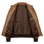 Premium Men's Brown Quilted Varsity Leather Jacket MAS Leather Garments Inner View