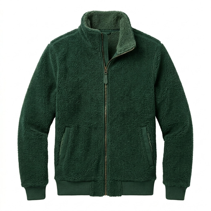 Premium Men's Green Fleece Sherpa Jacket MAS Leather Garments