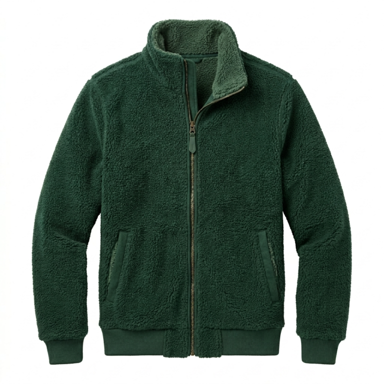 Premium Men's Green Fleece Sherpa Jacket MAS Leather Garments