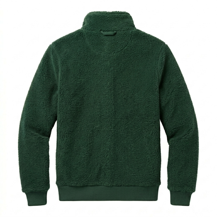 Premium Men's Green Fleece Sherpa Jacket MAS Leather Garments Back View