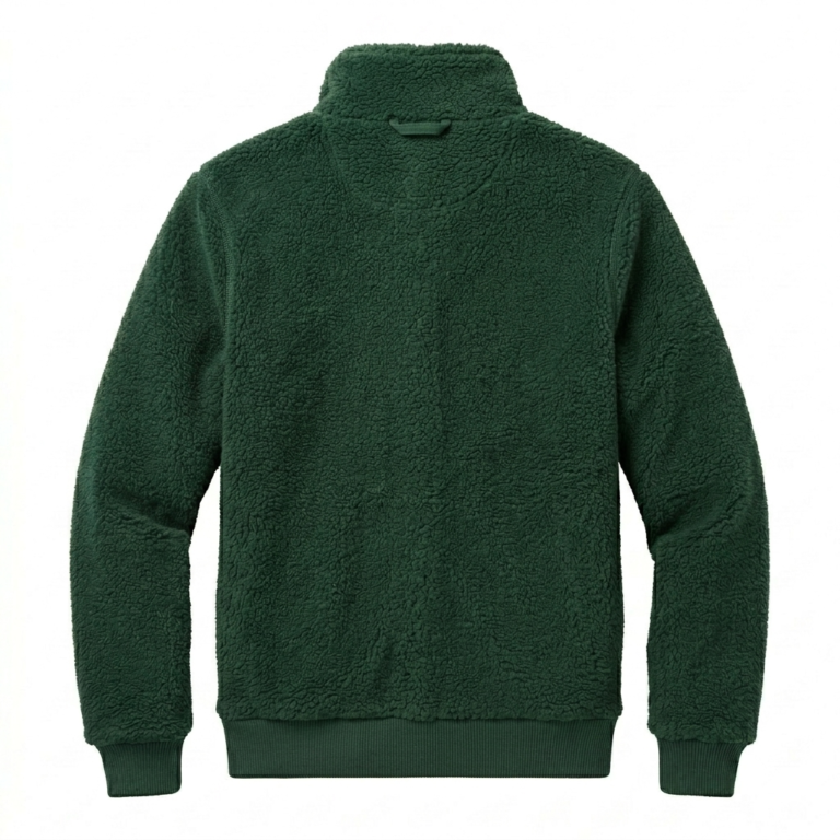Premium Men's Green Fleece Sherpa Jacket MAS Leather Garments Back View