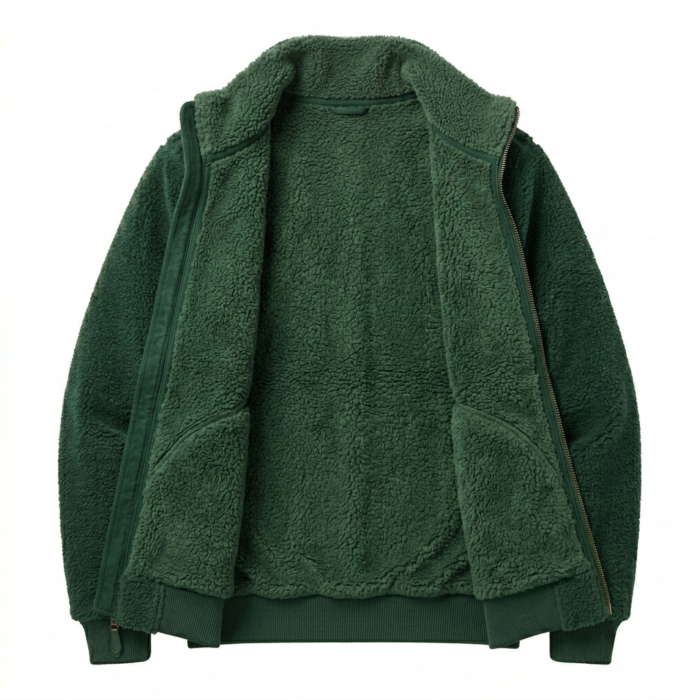 Premium Men's Green Fleece Sherpa Jacket MAS Leather Garments Inner View