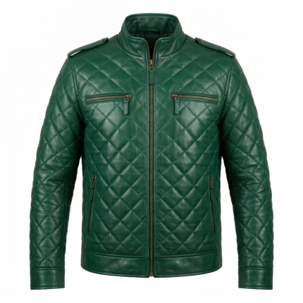 Premium Men's Green Quilted Leather Jackets MAS Leather Garments