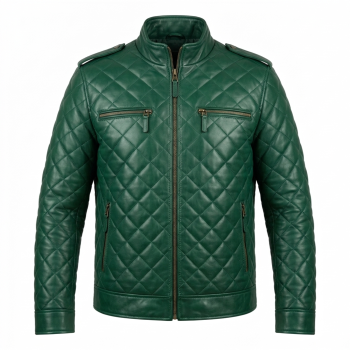 Premium Men's Green Quilted Leather Jackets MAS Leather Garments