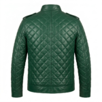 Premium Men's Green Quilted Leather Jackets MAS Leather Garments Back View