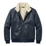 Premium Men's Navy Sherpa Leather Jacket MAS Leather Garments