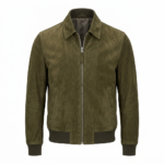 Premium Men's Olive Green Genuine Leather Suede Jacket MAS Leather Garments