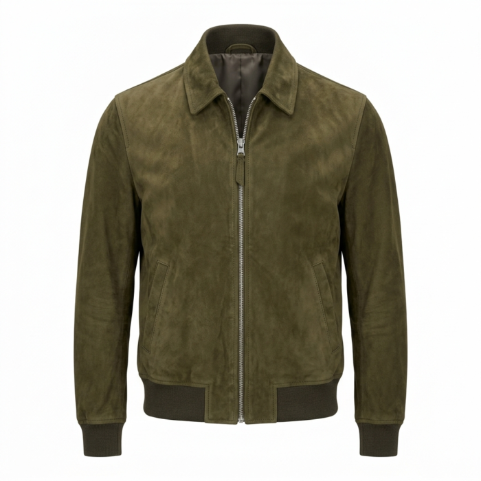 Premium Men's Olive Green Genuine Leather Suede Jacket MAS Leather Garments