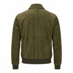 Premium Men's Olive Green Genuine Leather Suede Jacket MAS Leather Garments Back View
