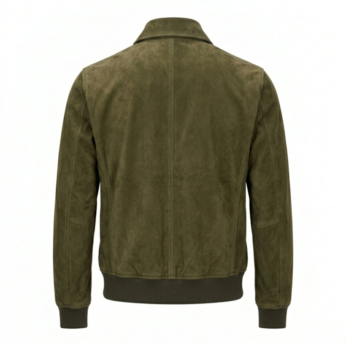 Premium Men's Olive Green Genuine Leather Suede Jacket MAS Leather Garments Back View