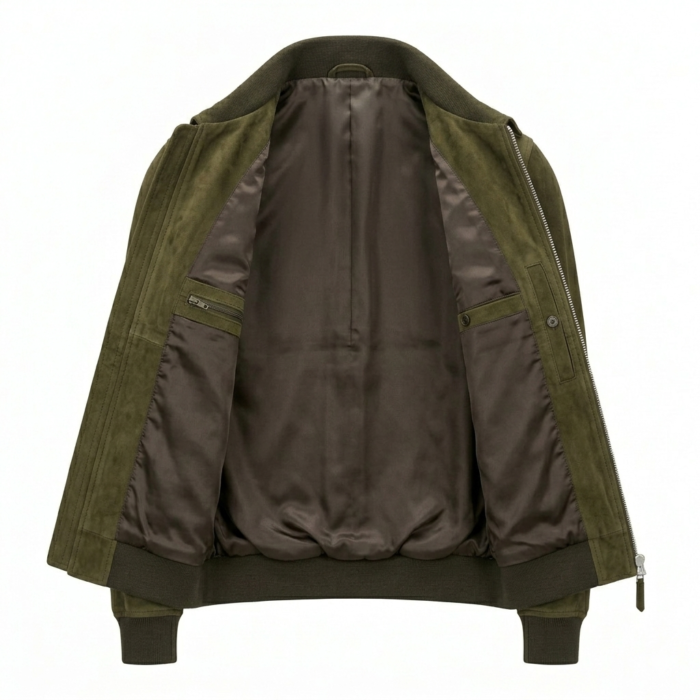 Premium Men's Olive Green Genuine Leather Suede Jacket MAS Leather Garments Inner View