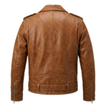 Premium Men's Tan Genuine Leather Double Rider Jacket MAS Leather Garments Back View