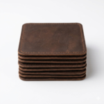 Premium Stitched Rustic Brown Pack of 7 Square Leather Coasters | MAS Leather Garments