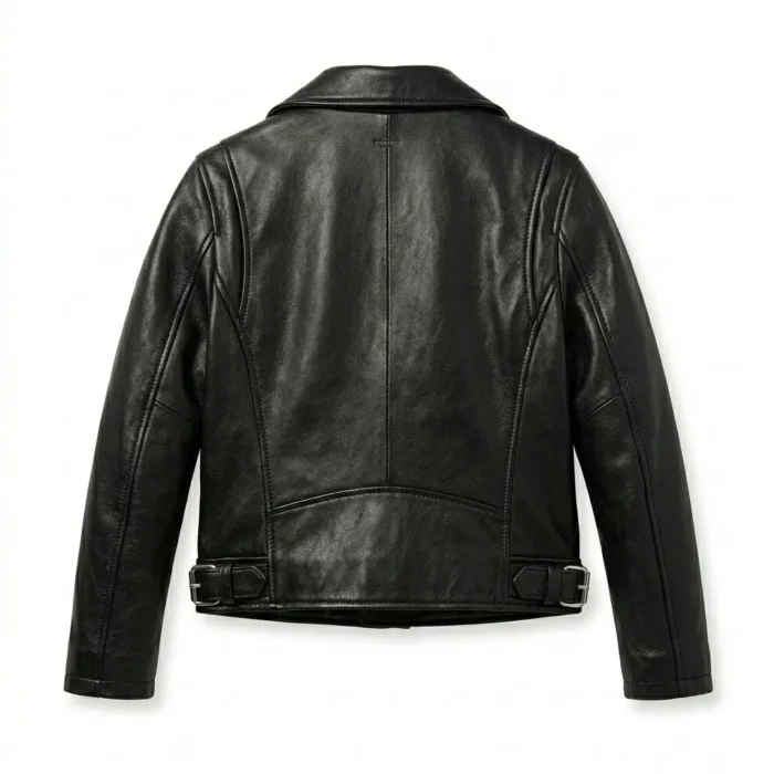 Prestige Girls Kids Black Leather Biker Leather Jacket MAS Leather Garments Back View