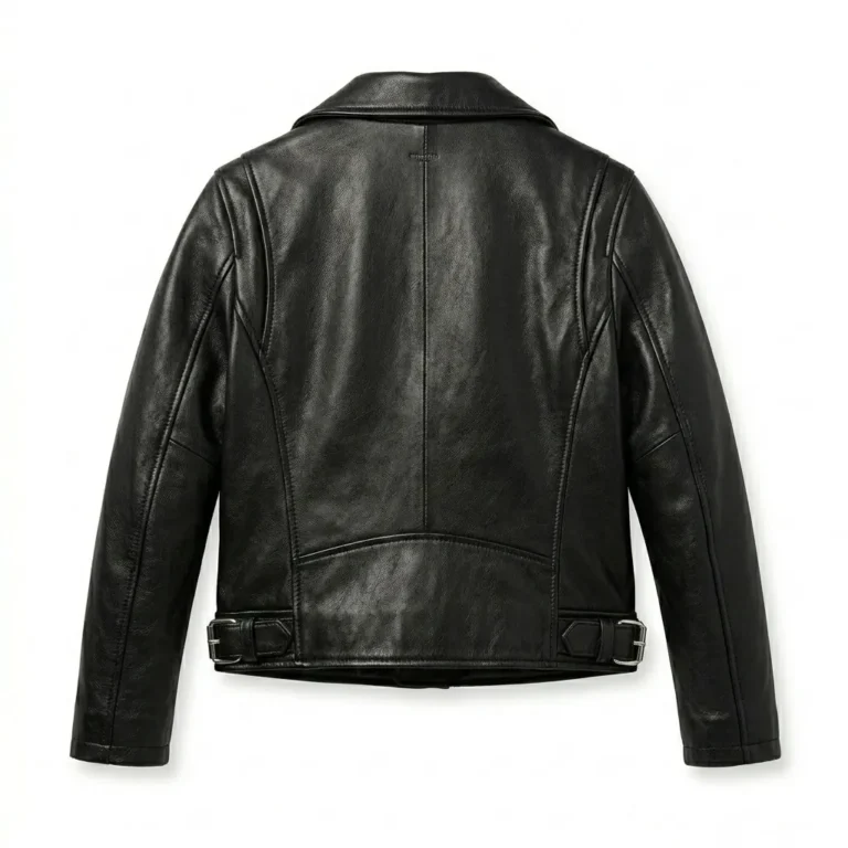 Prestige Girls Kids Black Leather Biker Leather Jacket MAS Leather Garments Back View