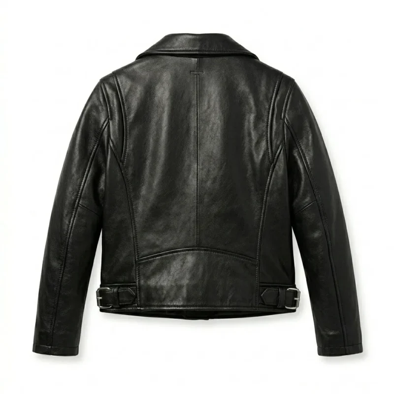 Prestige Girls Kids Black Leather Biker Leather Jacket MAS Leather Garments Back View