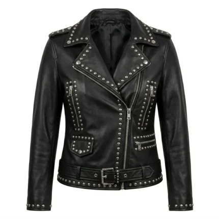 Prestige Women's Black Studded Leather Jacket MAS Leather Garments