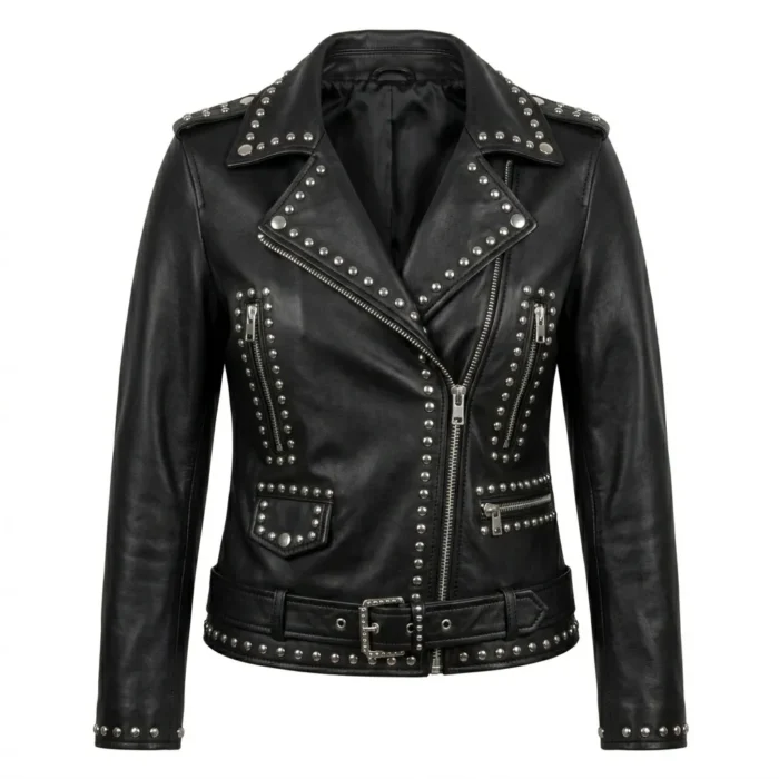 Prestige Women's Black Studded Leather Jacket MAS Leather Garments