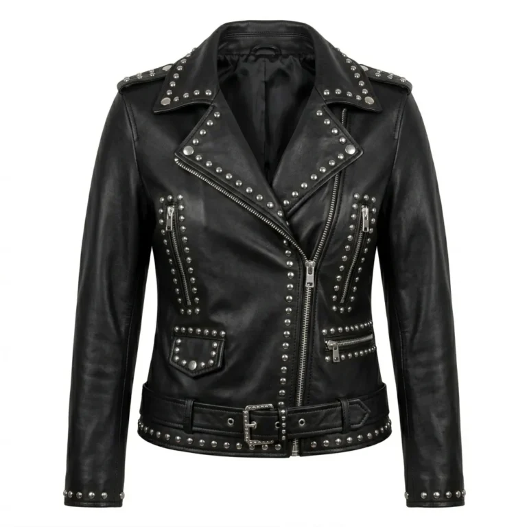 Prestige Women's Black Studded Leather Jacket MAS Leather Garments