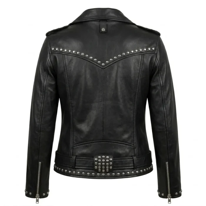 Prestige Women's Black Studded Leather Jacket MAS Leather Garments Back View