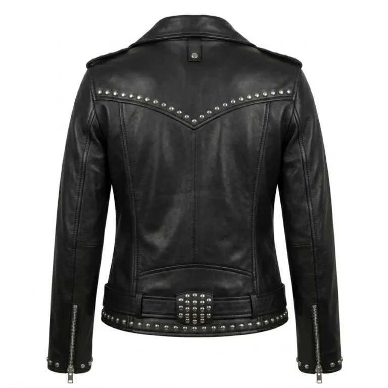Prestige Women's Black Studded Leather Jacket MAS Leather Garments Back View