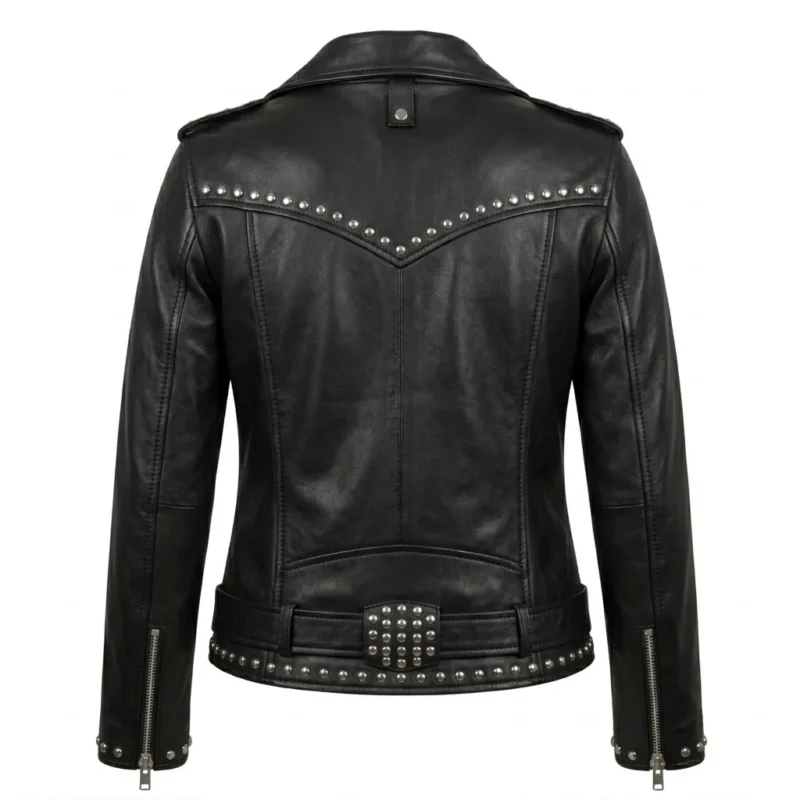Prestige Women's Black Studded Leather Jacket MAS Leather Garments Back View