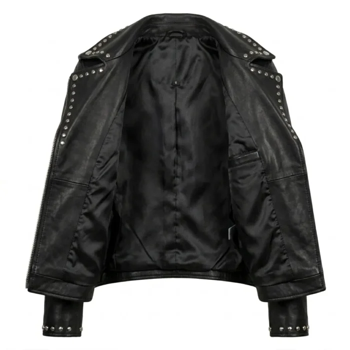 Prestige Women's Black Studded Leather Jacket MAS Leather Garments Inner View