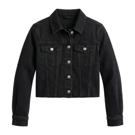 Refined Girls Kids Black Denim Jacket Outerwear MAS Leather Garments