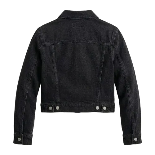 Refined Girls Kids Black Denim Jacket Outerwear MAS Leather Garments Back View