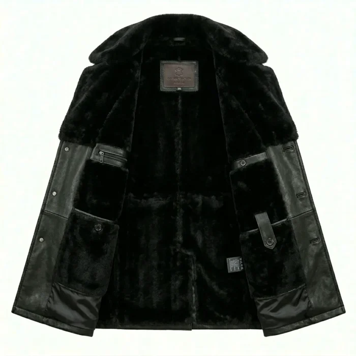 Refined Men's Black Leather Belted Fur Collar Coat Sale | MAS Leather Garments
