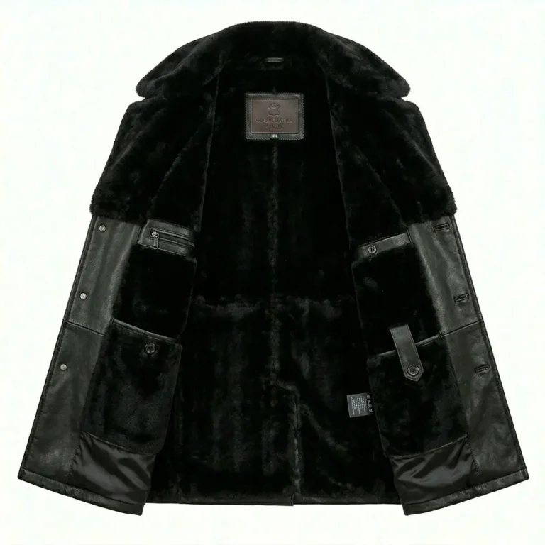Refined Men's Black Leather Belted Fur Collar Coat Sale | MAS Leather Garments