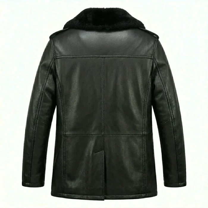 Refined Men's Black Leather Belted Fur Collar Coat Sale | MAS Leather Garments
