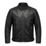 Refined Men's Black Leather Racer Jacket MAS Leather Garments