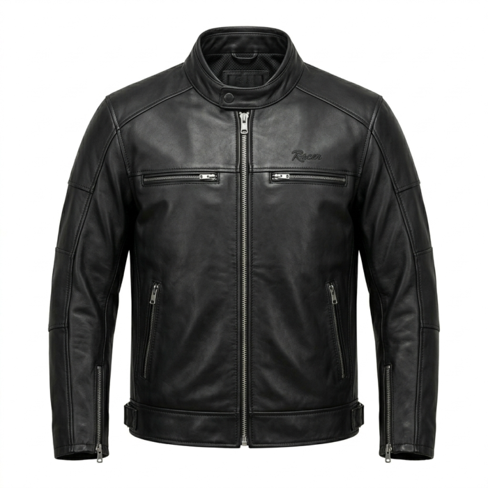 Refined Men's Black Leather Racer Jacket MAS Leather Garments