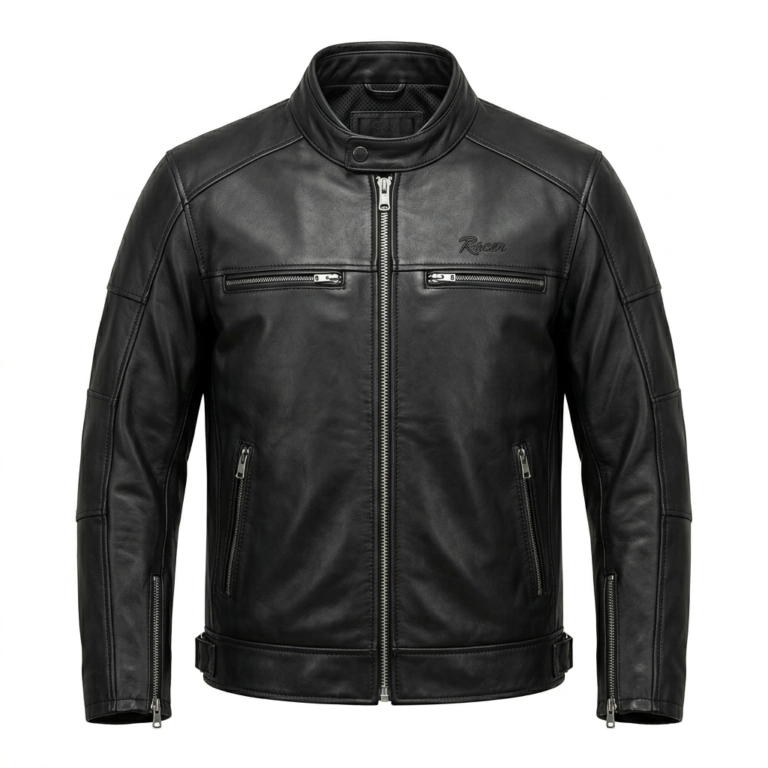 Refined Men's Black Leather Racer Jacket MAS Leather Garments