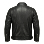 Refined Men's Black Leather Racer Jacket MAS Leather Garments Back View