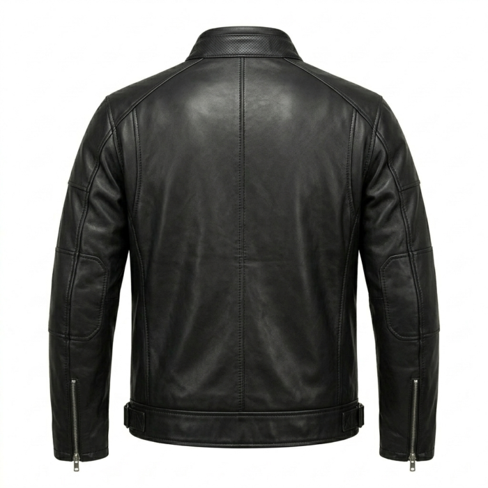 Refined Men's Black Leather Racer Jacket MAS Leather Garments Back View