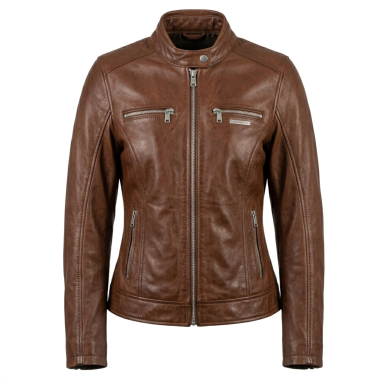 Refined Women's Brown Leather Café Racer Jacket MAS Leather Garments