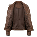 Refined Women's Brown Leather Café Racer Jacket MAS Leather Garments Inner View