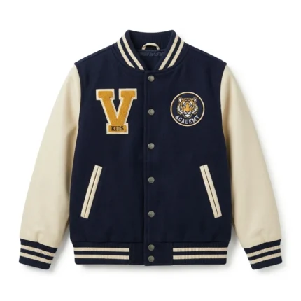 Signature Boys Kids Navy Wool Varsity Jacket MAS Leather Garments