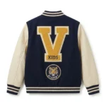 Signature Boys Kids Navy Wool Varsity Jacket MAS Leather Garments Back View
