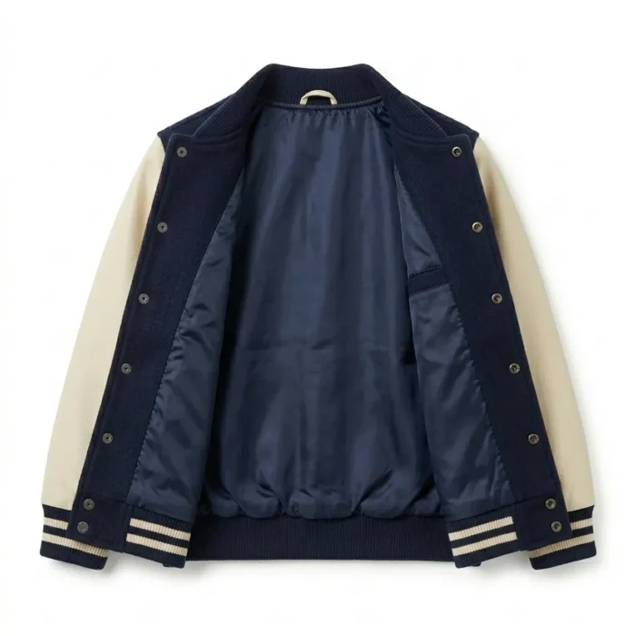 Signature Boys Kids Navy Wool Varsity Jacket MAS Leather Garments Inner View