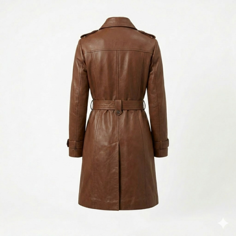 Superior Brown Leather Coats For Women MAS Leather Garments back view