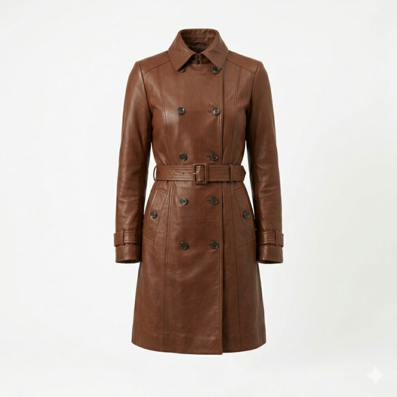 Superior Brown Leather Coats For Women MAS Leather Garments front view