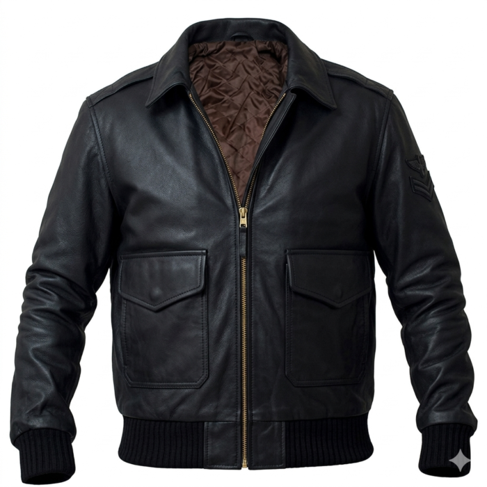 Superior Men's Black Military Leather Jacket MAS Leather Garments