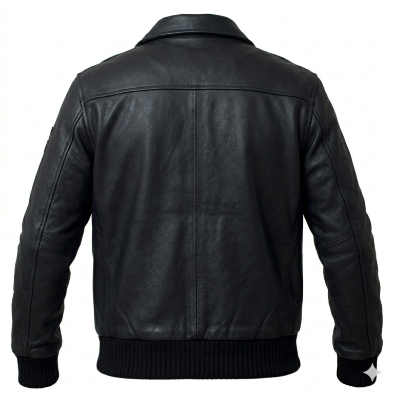 Superior Men's Black Military Leather Jacket MAS Leather Garments Back View