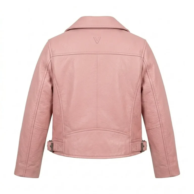 Top-Tier Girls Kids Pink Leather Jacket Apparel MAS Leather Garments Back View