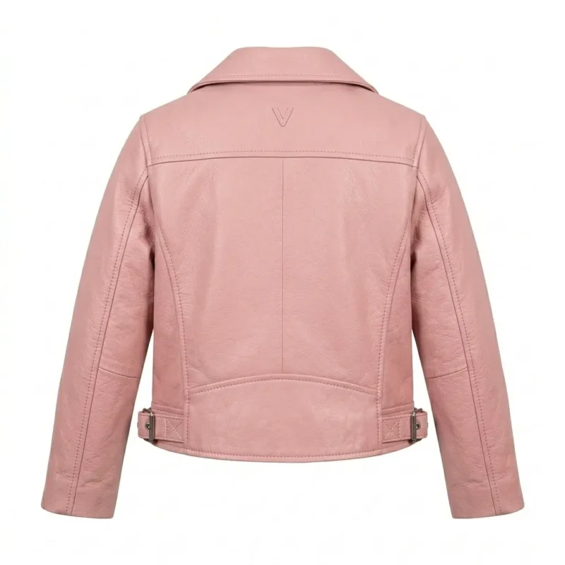 Top-Tier Girls Kids Pink Leather Jacket Apparel MAS Leather Garments Back View