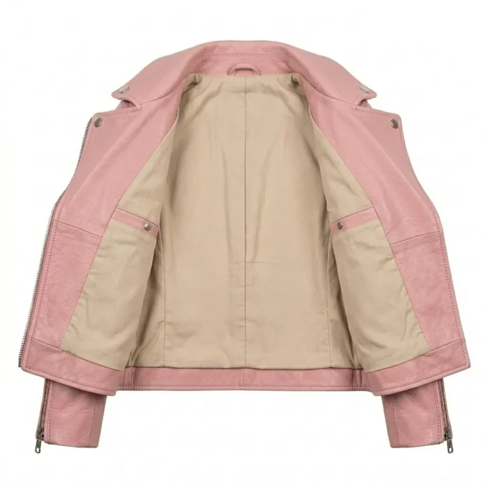 Top-Tier Girls Kids Pink Leather Jacket Apparel MAS Leather Garments Inner View