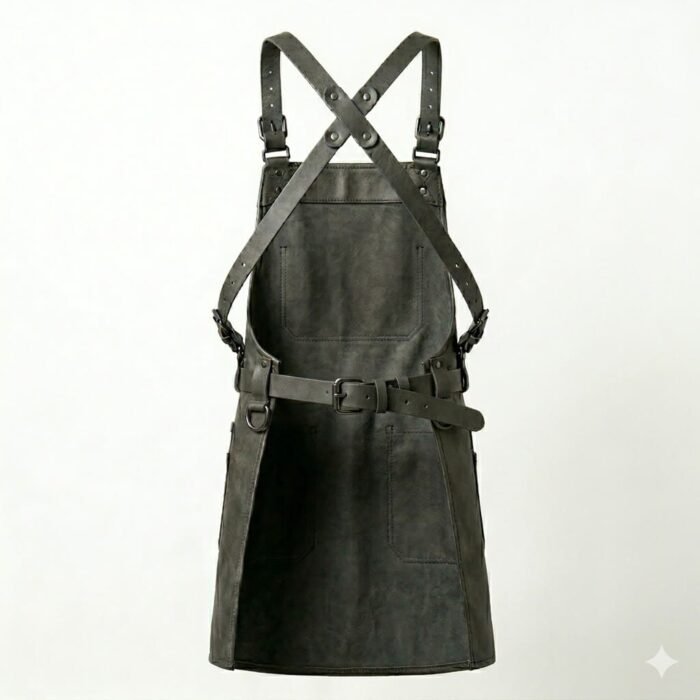 Handcrafted Dark Gray Genuine Leather Barber Apron | MAS Leather Garments - Image 2